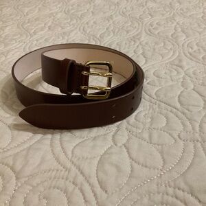 Elegant Brown Leather Belt with Gold Buckle